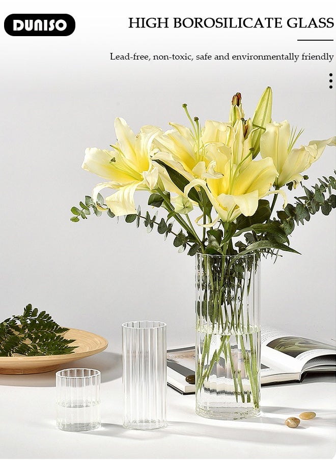 Glass Vase for Flowers Vertical Striped Flower, Vase Modern Desktop Decor, Flower Arrangement Dried Flower Hydroponic Plant Home Office Dining Living Room