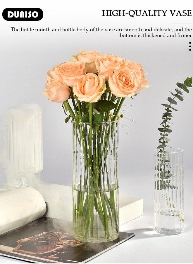 Glass Vase for Flowers Vertical Striped Flower, Vase Modern Desktop Decor, Flower Arrangement Dried Flower Hydroponic Plant Home Office Dining Living Room