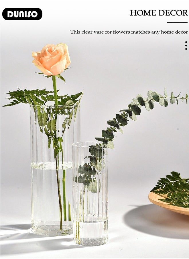 Glass Vase for Flowers Vertical Striped Flower, Vase Modern Desktop Decor, Flower Arrangement Dried Flower Hydroponic Plant Home Office Dining Living Room