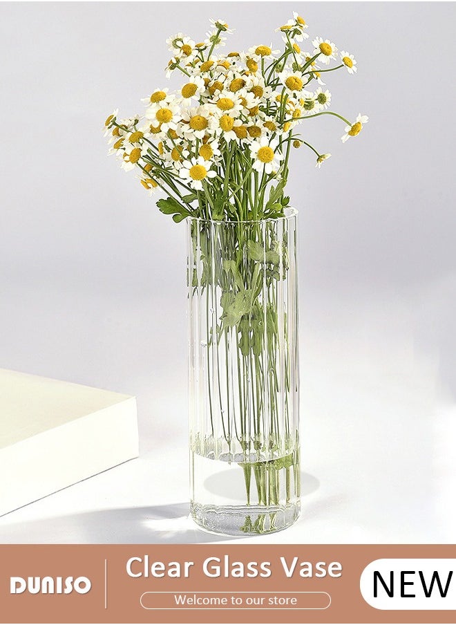 Glass Vase for Flowers Vertical Striped Flower, Vase Modern Desktop Decor, Flower Arrangement Dried Flower Hydroponic Plant Home Office Dining Living Room