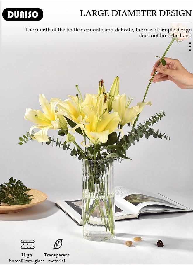 Glass Vase for Flowers Vertical Striped Flower, Vase Modern Desktop Decor, Flower Arrangement Dried Flower Hydroponic Plant Home Office Dining Living Room