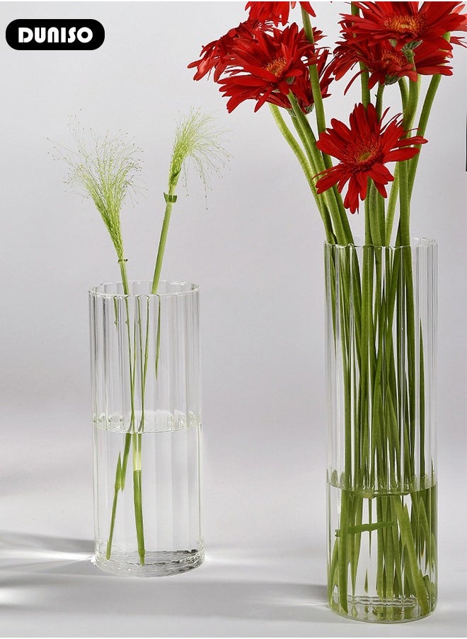 Glass Vase for Flowers Vertical Striped Flower, Vase Modern Desktop Decor, Flower Arrangement Dried Flower Hydroponic Plant Home Office Dining Living Room