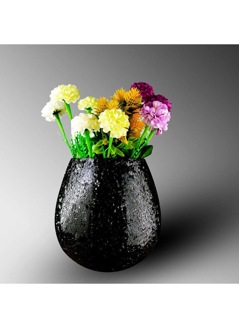 DECENT GLASS Sparkle Mosaic Glass Flower Vase 8 x 8 inch Black