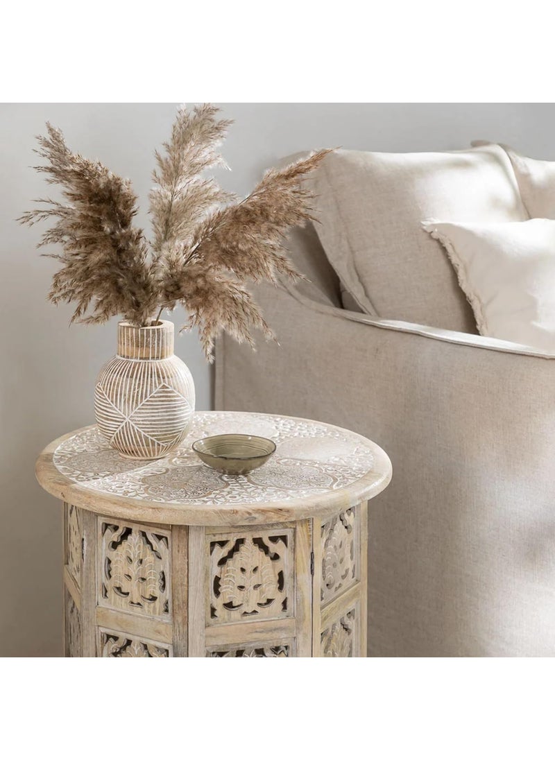 Duadecor Wooden Vase for Home Decor Mango Wood Flowers Pot for Table Decoration Boho Handmade Round Flower Vase and Plants Holder White Wash Decorative Table Showpiece Gift Item 21 x 14 cm