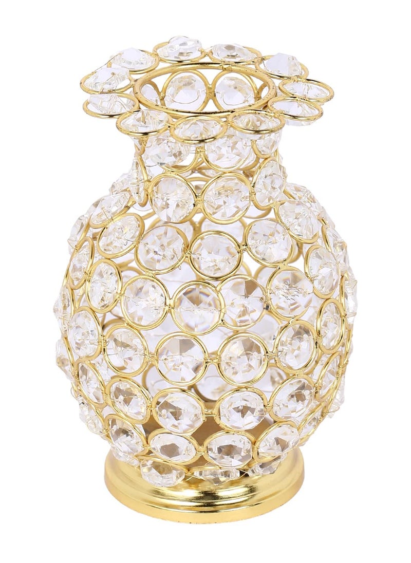 Larko India Metal Flower Vase with Crystal Studded Decorative Golden Metal Flower Vase for Home Office Gift 6 Inch Height