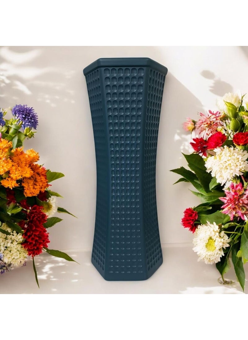 YOGO DECOR Breeze Flower Vase for Home Office Decor Elegant Blue Design Plastic Durable Vase Modern Tabletop Centerpiece for Living Room Weddings Stunning Floral Bouquet Displays