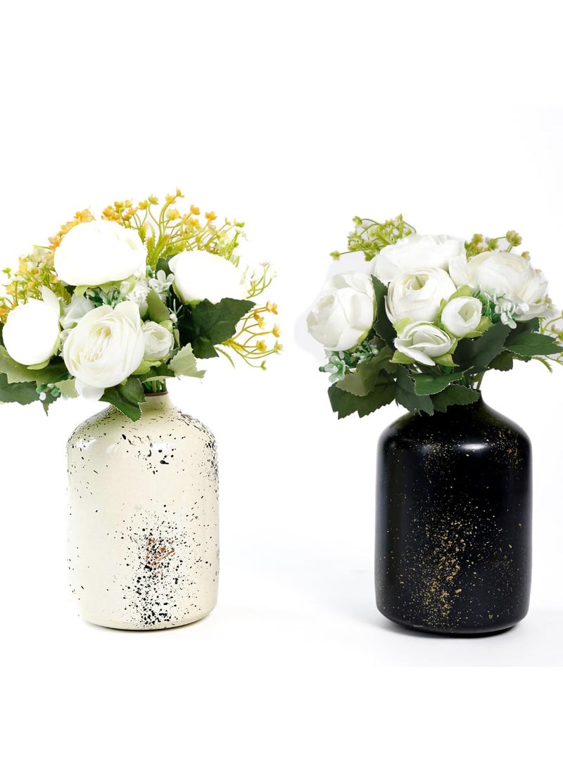 Behoma Metal Flower Vase for Home Decor Bedroom Living Room Table Decorative Item for Festivals 1Pcs OffWhite Spotted 1Pcs Black Spotted 105 x 157 CM Flower not Included Set of 2