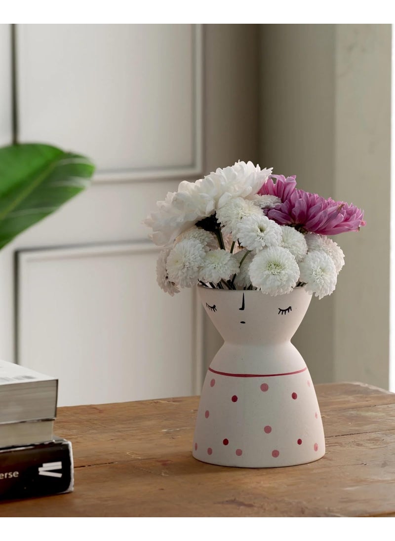 Eyaas Ceramic Flower Vase for Home Decor Bedroom Living Room Office Decor Dining Table Decoration Gifting Red Pink Dots 5x4 inches
