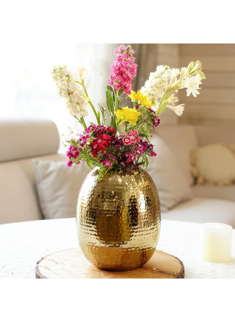 Behoma Metal Hammered Oval Shape Vase for Home Decor Decoratives for Indoor Outdoor Living Room Balcony Best Gift for Birthday Anniversary Festival Golden 1 Large Pcs Flowers not Included