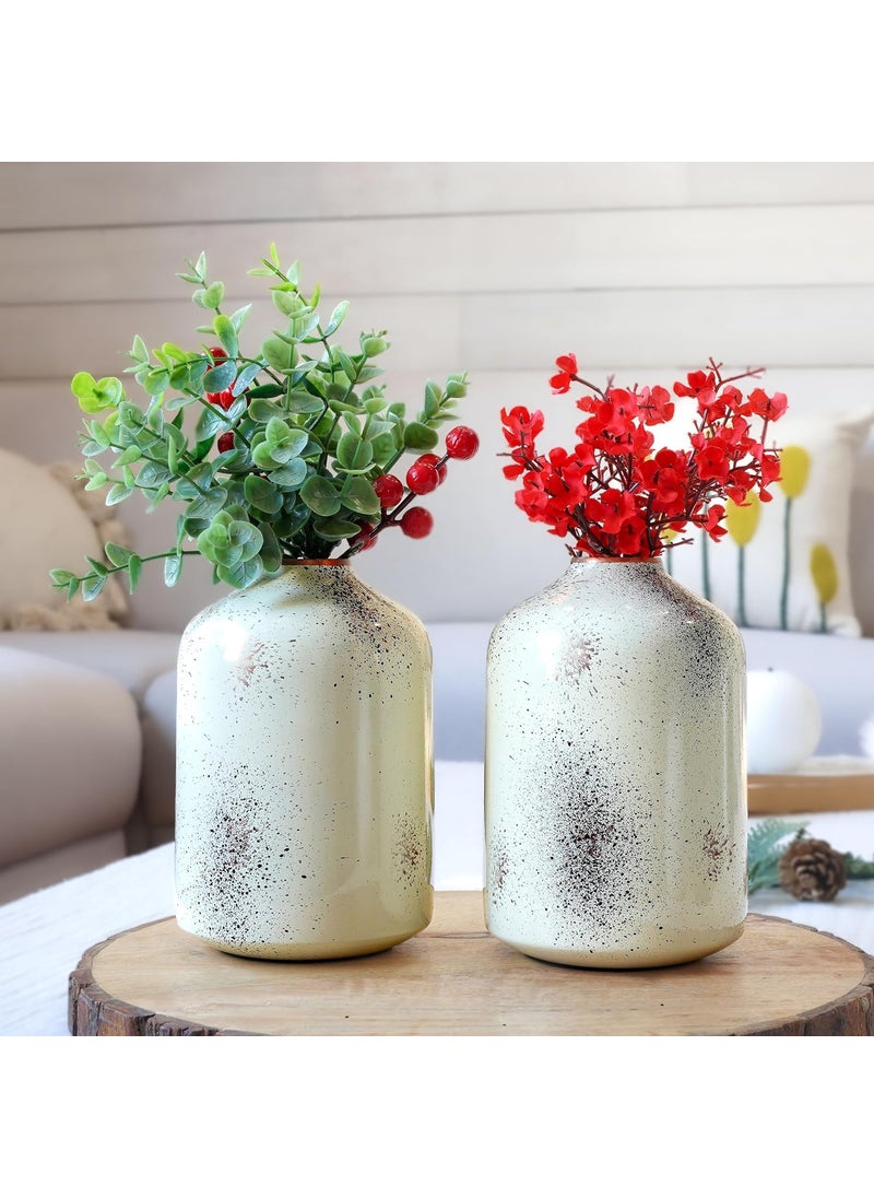 Behoma Metal Flower Vase for Home Decor Bedroom Living Room Office Wedding Table Decorative Item for Festivals Birthday Off White Spotted 105 x 157 CM Flower not Included Set of 2