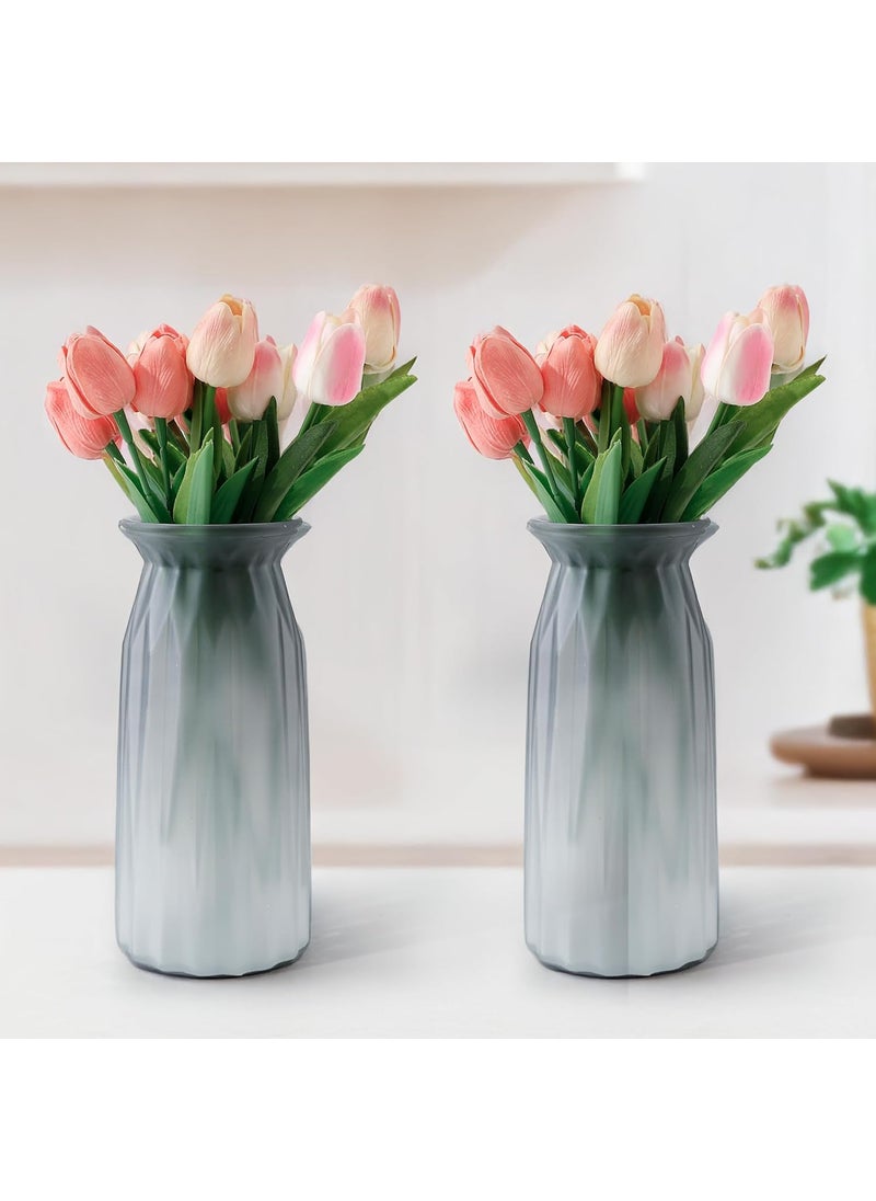 The Better Home Glass Vase for Home Decor 2Pcs 34cmCenter Table Decorative Items Flower Vases for Home Decor Dining Table Decorative Items Transparent Flower Vase for Living Room Office Grey