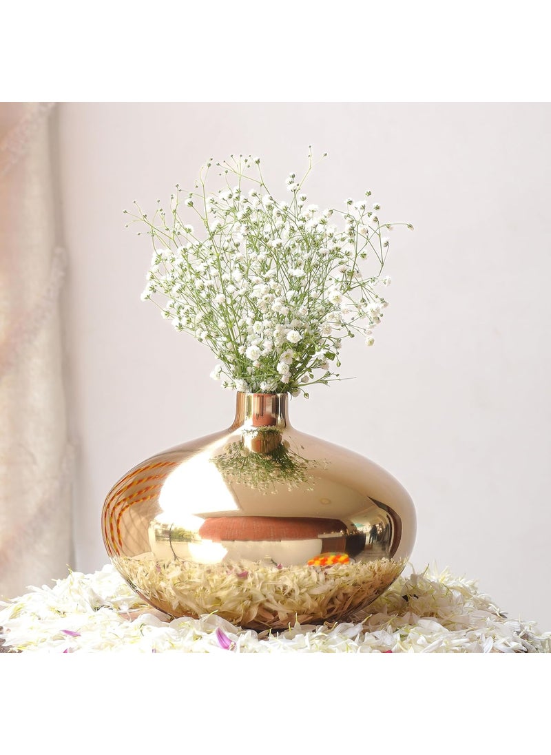 Behoma Metal Golden Flower Vase for Home Decor Bedroom Living Room Office Wedding Table Decorative Item for Festivals Birthday Gold Wide Vase Flower Not Included