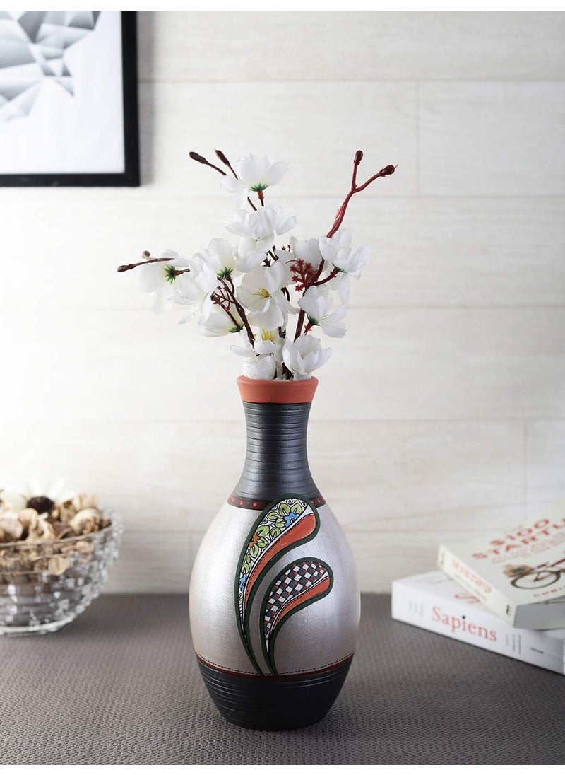VarEesha Hand Painted Spring Flowers Terracotta 10 Inch Bottle Vase Terracotta Flower Vases for Home Decoration Vases for Home Office Earthen Flower Pots Terracotta Pots for Pampass Grass Vase