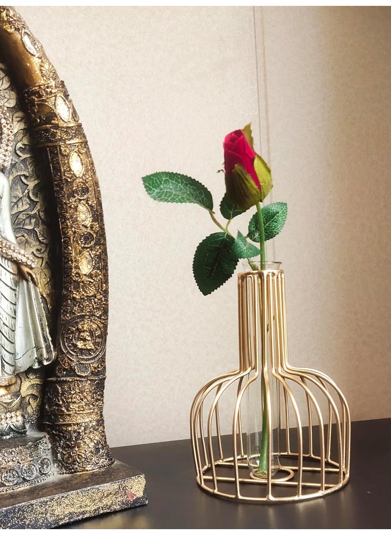 blissful decor Presents Flower Vases with Iron Art Frame Metal Geometric Flower VaseTest Tube Glass Items Vase for Flower Pot Office Wedding Holiday Party Celebrate Without Flower