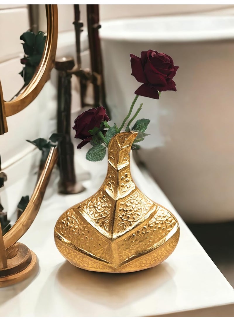 Blissful decor Presents Embossed Aluminium Vase for Center Piece Flower Holder Modern Home Decor Standard Size Gold Aluminium Flower vase for Home Decor and Living Room Vintage Decor 850 GMS