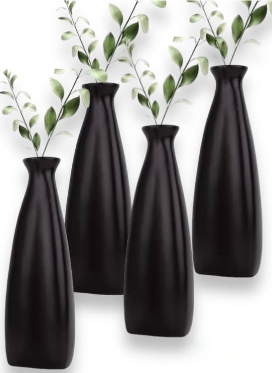 URBAN SENSE Triangular Bottle vase Bottle Shape Flower Vase Money Plant vase for Home Decor Office Table Living Room Center Table Premium Matte Finish Matte Black Set of 4