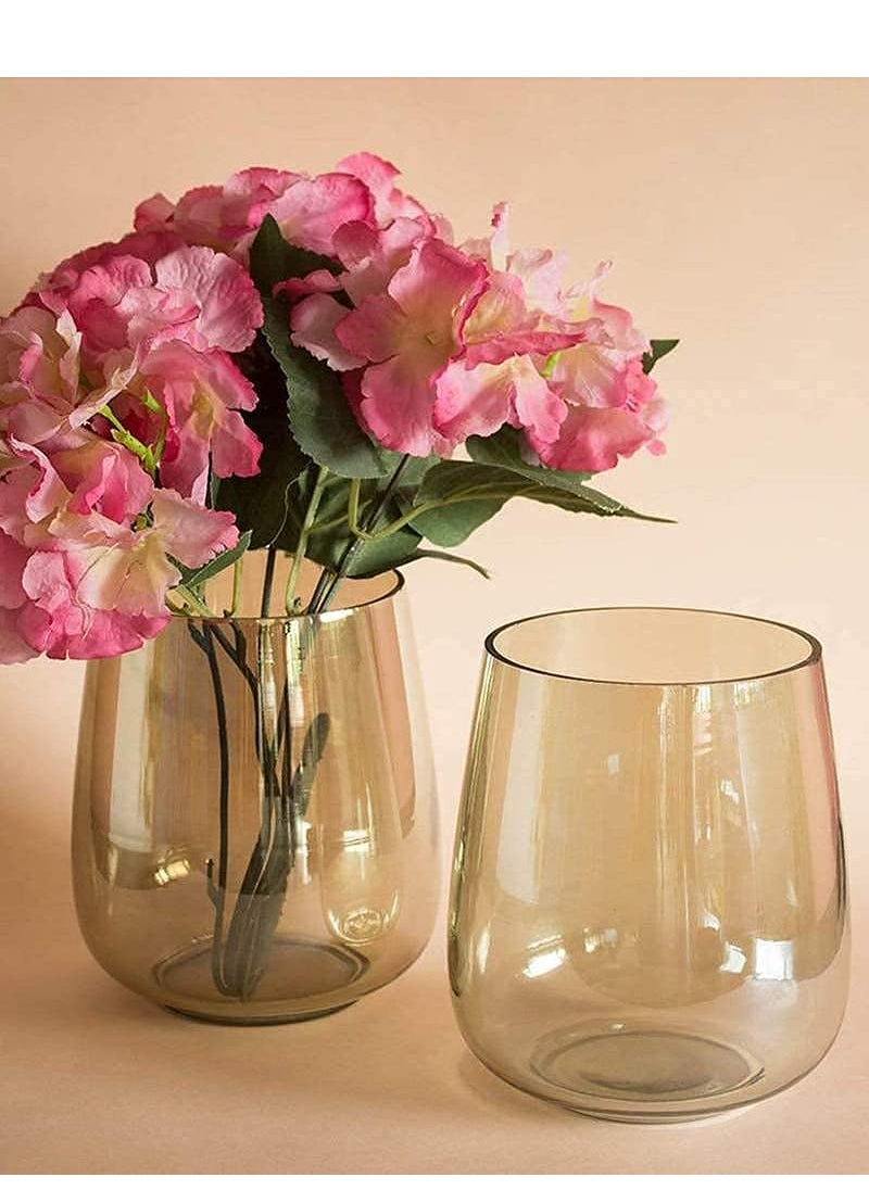 DECENT GLASS Glass Flower Vase Amber Color Home Decor Vase 8 x 8 inch Amber