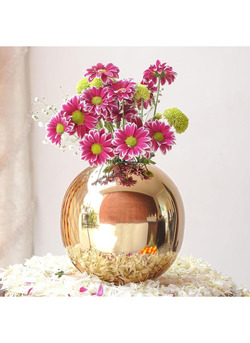 BEHOMA Metal Ball Round Flower Vase for Home DecorTable Decorative Item for Bedroom Living Room Office Wedding Best Gift for Birthday Anniversary Festival Valentines Day Gold Small