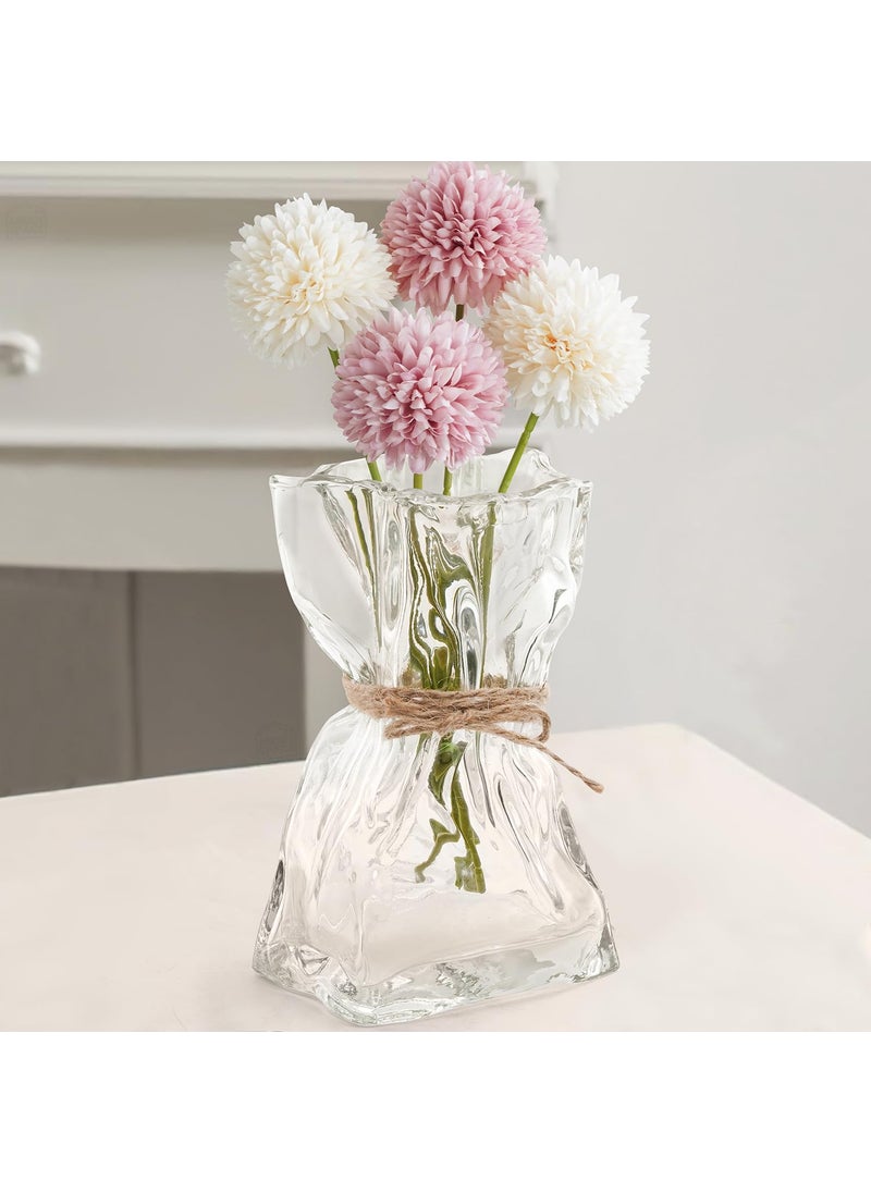 ABOUT SPACE Flower Vase Irregular Bag Shape Vase for Living Room Folded Paper Glass Vase for Water Plants Transparent Centerpiece Vase for Home Decor Table Top Decor for Home Restaurants