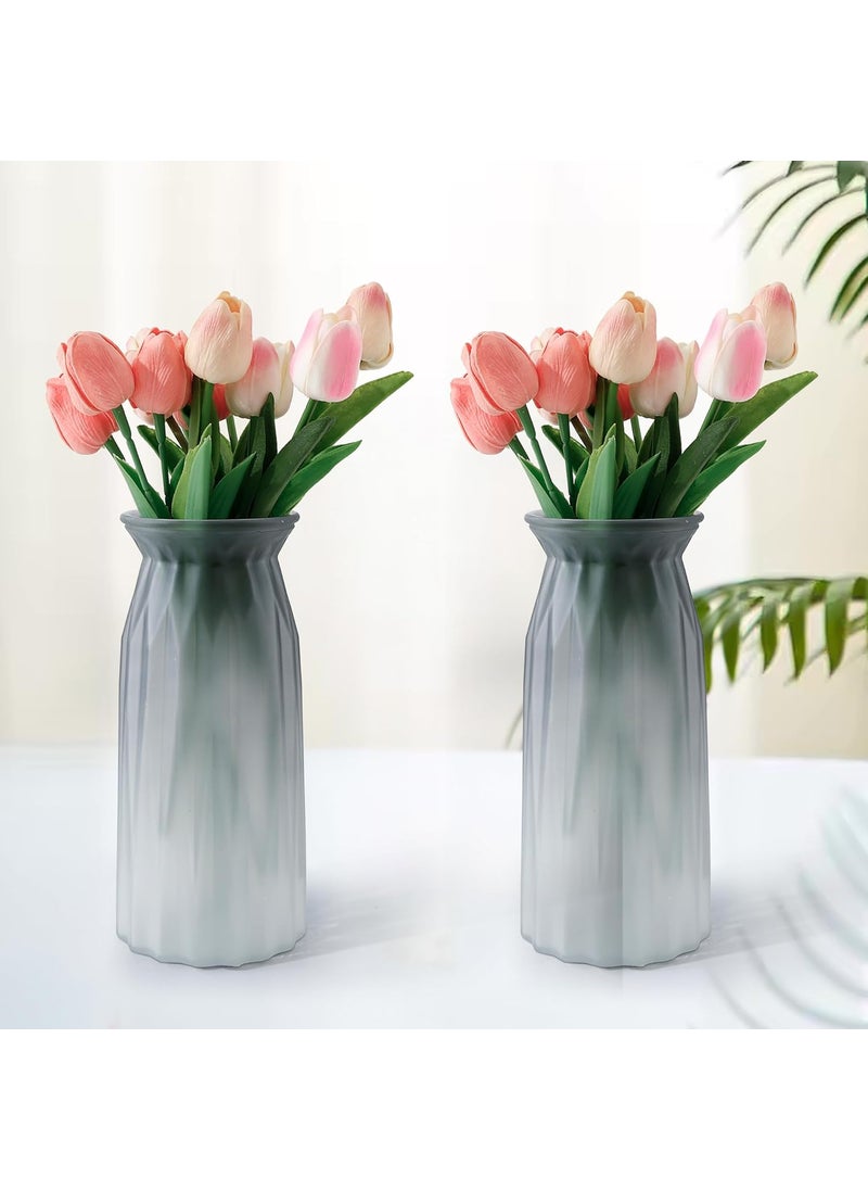 Gleever Glass Vase for Home Decor 2Pcs 24cm Center Table Decorative Items Flower Vases for Home Decor Dining Table Decorative Items Transparent Flower Vase for Living Room Bookshelf Grey