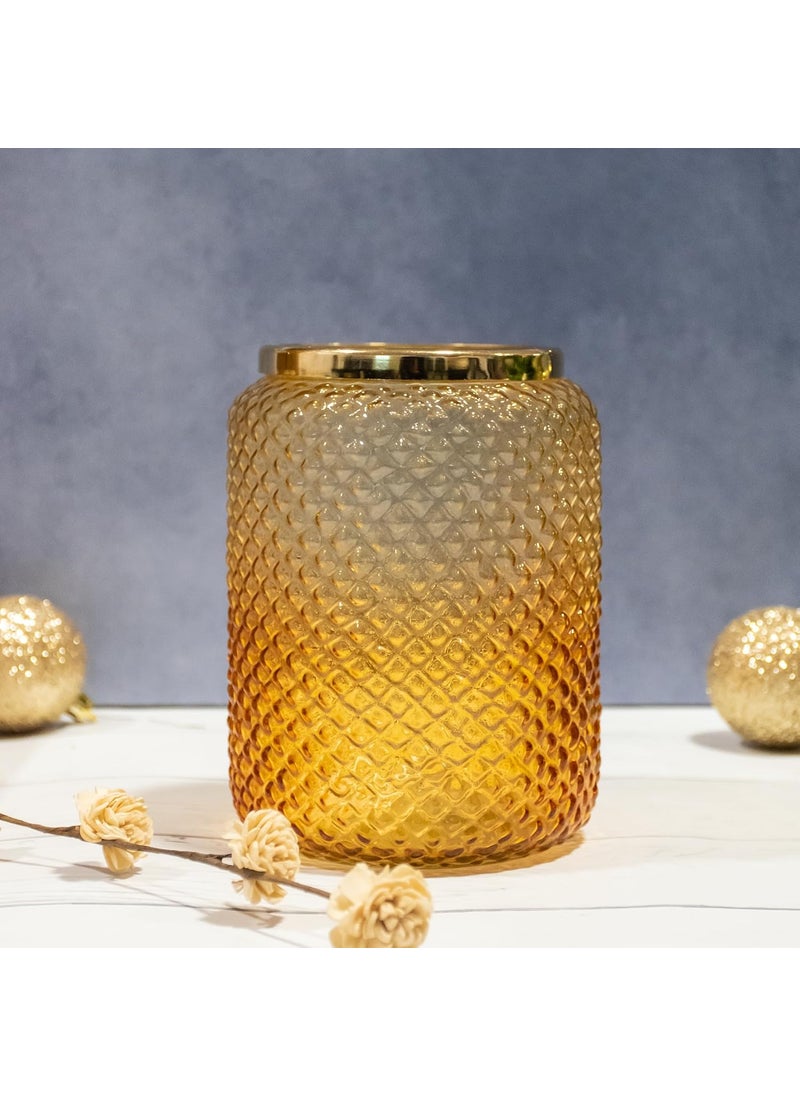 Praahi Lifestyle Decorative Glass Jar Vase for Flower Plants Amber Color Pot for Modern Home Decor Office and Living Room Centerpieces Bedroom Table Top Diwali Gift Decorations Items
