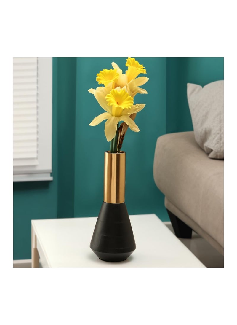 Decor de Maison Handcrafted Deidra Wooden Flower Vase for DeskTable Vase for Living RoomBedroomCentrepiece Table Aesthetic Table DecorBlack and Gold95 inch Height