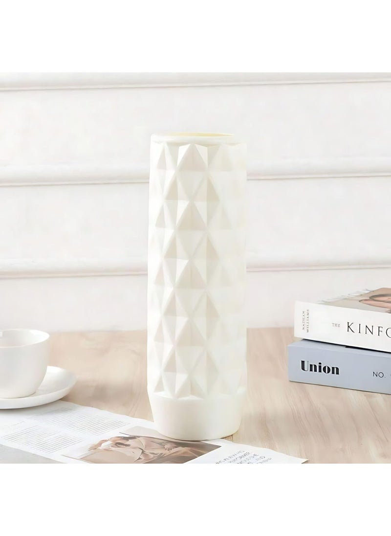 YOGO DECOR Edge Flower Vase for Home Office Decor White Elegant Design Plastic Durable Vase Modern Tabletop Centerpiece for Living Room Weddings Stunning Floral Bouquet Displays