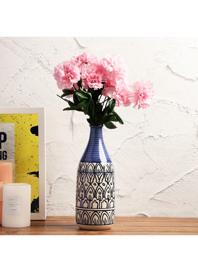 VarEesha HandMade Mehraab Blue OffWhite 10 Inch Ceramic Bottle Vase Flower Vase Pampas Grass Vase Ceramic Vase Bottle Vase Table Decor Showpiece Ceramic Flower Pot Offwhite Vase