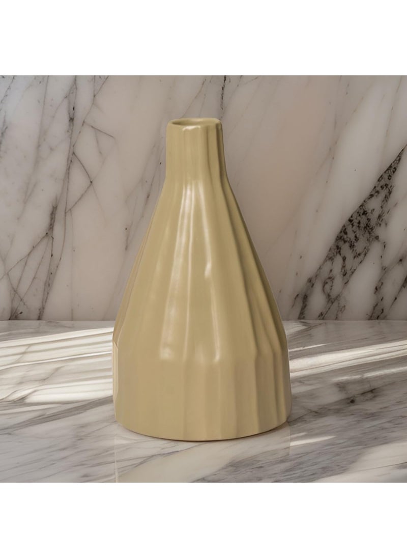 Lagom Decor Beige Flower Vase 9 inches Flower Pot Pampas Grass Vase Ceramic Vase Decor for Home Office Decor Ideal Christmas New Year Gift Yours for Living Room Your