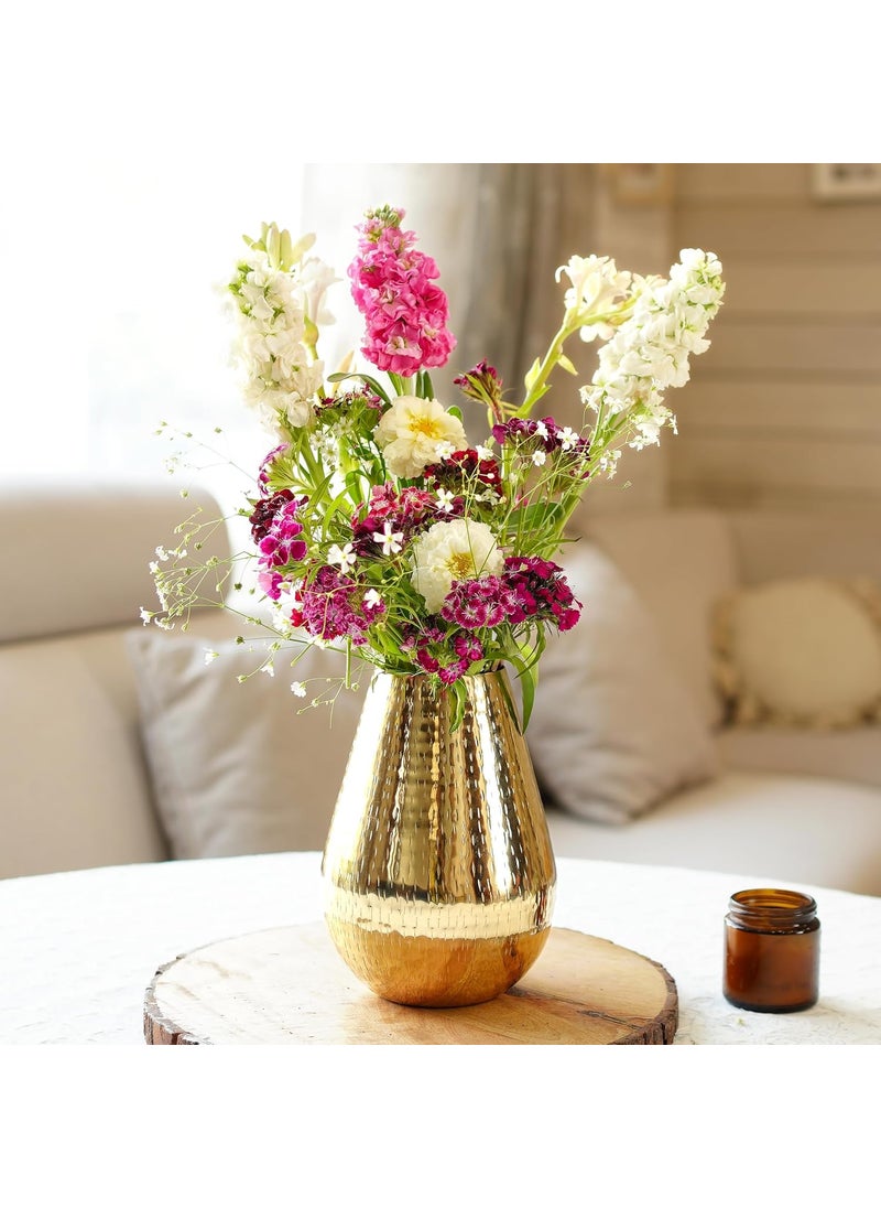Behoma Drop Shape Metal Hammered Flower Vase for Home Decor vase for Office Table Decorations Modern vase Gift for Anniversary Festival 75 inches Golden 1 Pc Flowers not Included