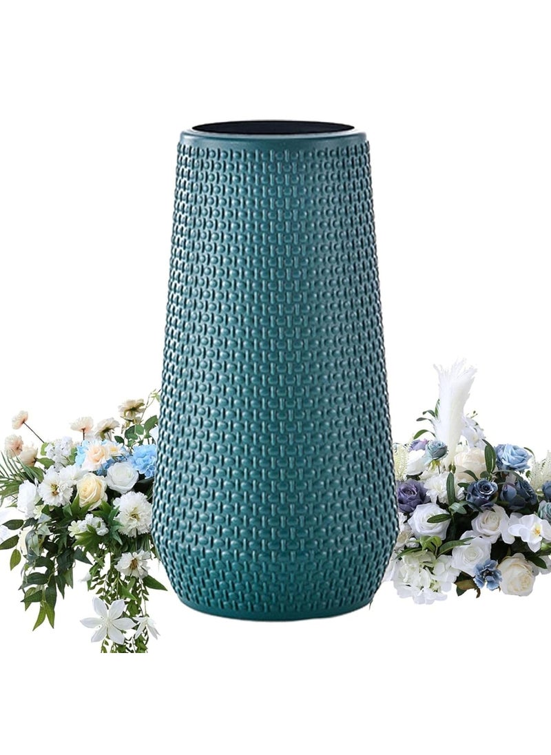 YOGO DECOR Boho Flower Vase for Home Office Decor Elegant Blue Design Plastic Durable Vase Modern Tabletop Centerpiece for Living Room Weddings Stunning Flower Bouquet Displays