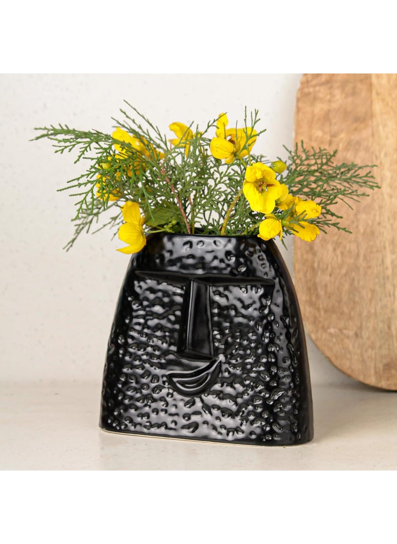 Medhini by Earth Store 62 Inch Black Human Face Ceramic Vase for Living Room Garden Flower Balcony Table Top Bedroom Flower Vase for Home Decor Set of 1 Plant Not Included