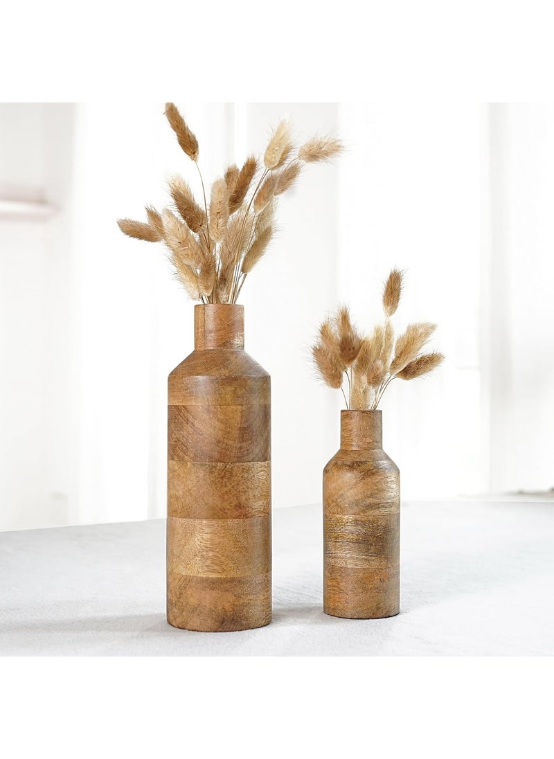 Behoma Wooden Flower Vase Set of 2 Bottle Shape Mango Wood Vases for Flowers for Decor Home Living Room Kitchen Office Natural Light Brown Finish Height 9 inch 23 cm 59 inch 15 cm