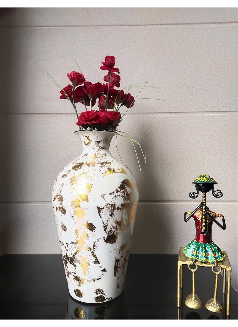 Amishi blissful decor Cast Iron Metal Flower vase for Home Decor and Living Room Vintage Antique Decor Cream with Golden Shade