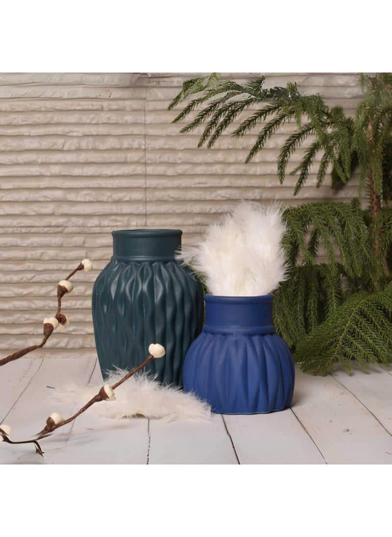 Lagom Decor Green Blue Ceramic Vase Set of 2 Flower Vase Pampas Grass Vase Vase for Plants Decor for Home Office