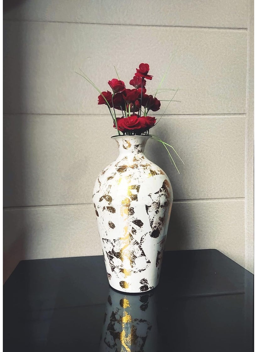 Amishi blissful decor Cast Iron Metal Flower vase for Home Decor and Living Room Vintage Antique Decor Cream with Golden Shade