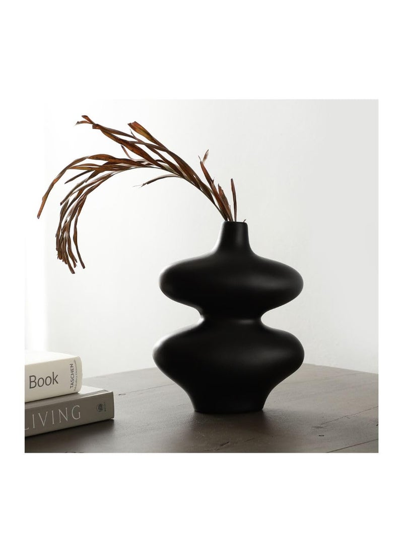 Decor de Maison Brings Ewan Vase for HomeLiving RoomOfficeDininig Table Aesthetic Table Decor Decorative Vase Flower Pot for Decoration Ceramic Vases Centerpieces Vases 8In Black