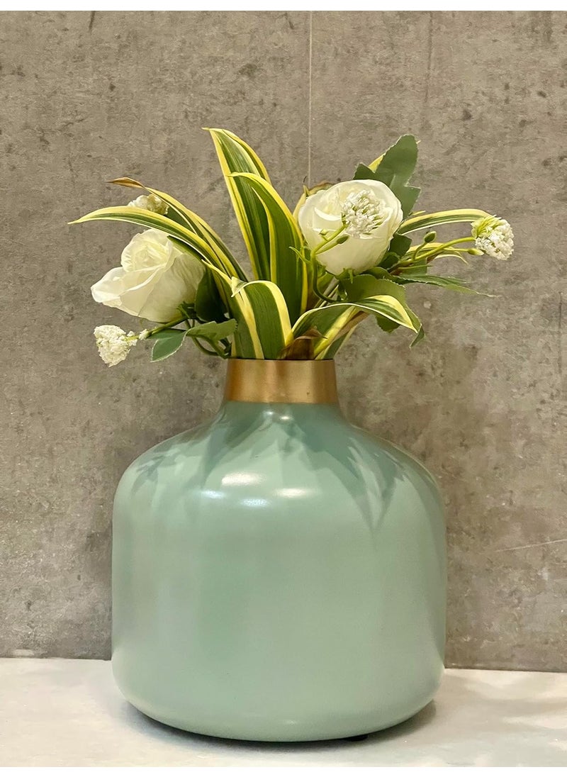 Urban Born Metal Round Aqua Flower Vase for Home Decor and Living Room Vintage Decor Antique Decor for Home Dcor