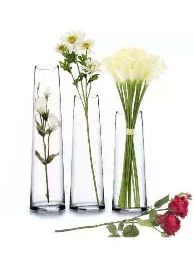 Rishabh Home Decoration Glass Flower VaseFlower Pot for Table Decor Flower Vases for Living Room Set of 3 Glass Vase