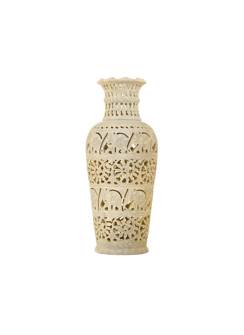 Anjali Arts Handcrafted Soapstone Vase with Elephant Carving 512 inche