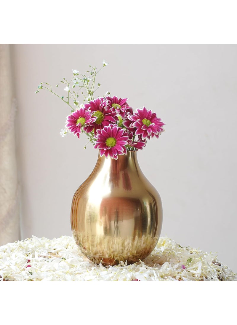 Behoma Metal Flower Vase for Home Decor Living Room Kitchen Office Wedding Round Shape Metal Table Decorative Flower Pot Gold Colour Small Flower not Included