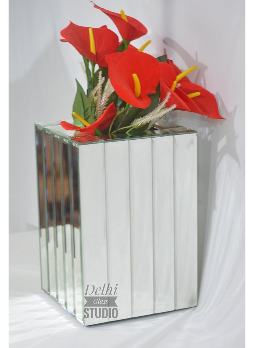 DELHI GLASS STUDIO Modern Decorative Flower Vases for Home Decor I Centerpiece Table Top Decorations Items for Office Living Room Bedroom Wedding or Gifts Grey