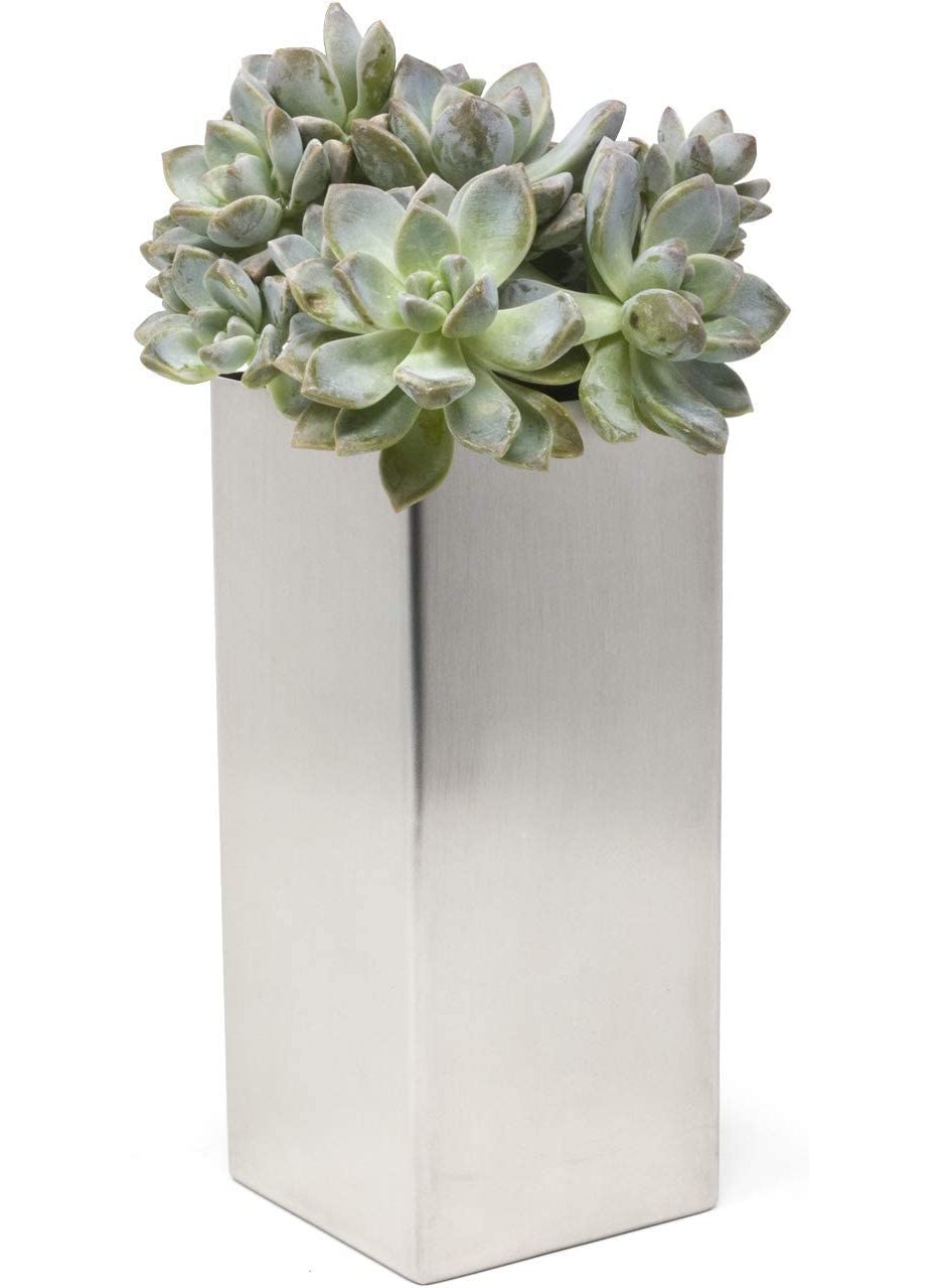 Lavish Craft Modern Square Vase Planter Flower Pots Indoor Desktop Plant Holder Centerpieces Decorative Art Table Vase Tabletop Entryway Bookshelf Wedding Party 35 x 35 x 8 inch Silver