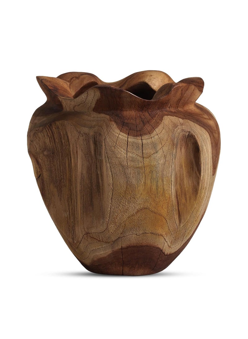 LIVING SHAPES Heart Teak Wood Flower Vase Pot for Home Decor Big Vases for Living Room Corner Flower Pots and Planters for Table Bedroom Balcony and Office Pack 1