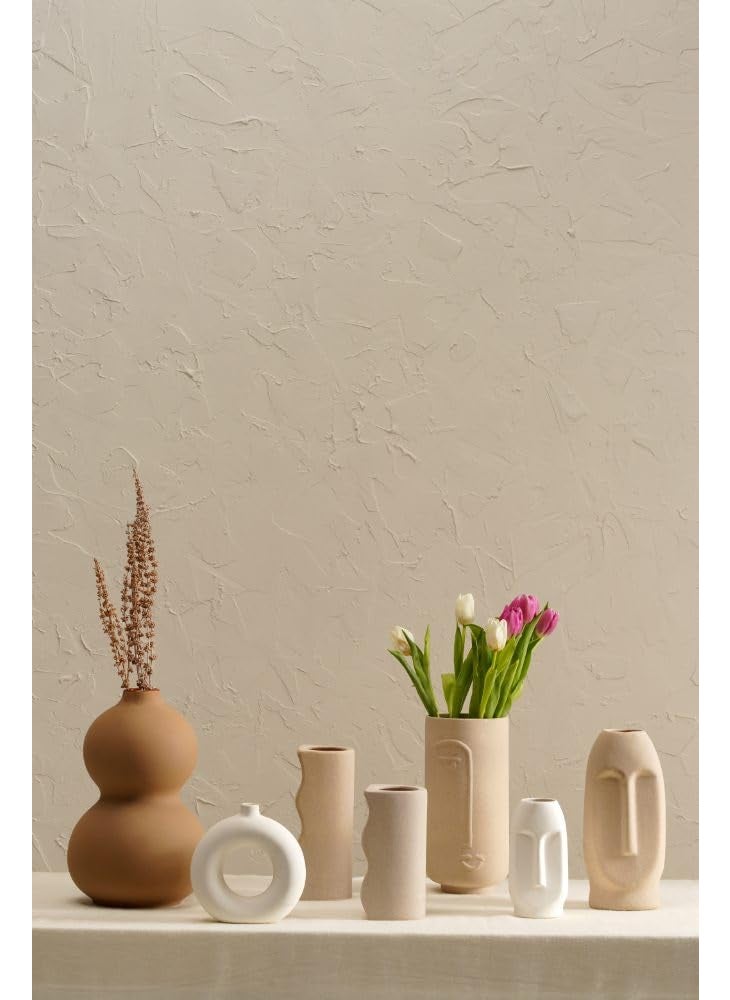 PUREZENTO Desert Farmhouse Vase Beige and White Set of 7 Matte Finish Ceramic Designer Flower Vase for Home Decor Table Bedroom Side Corner