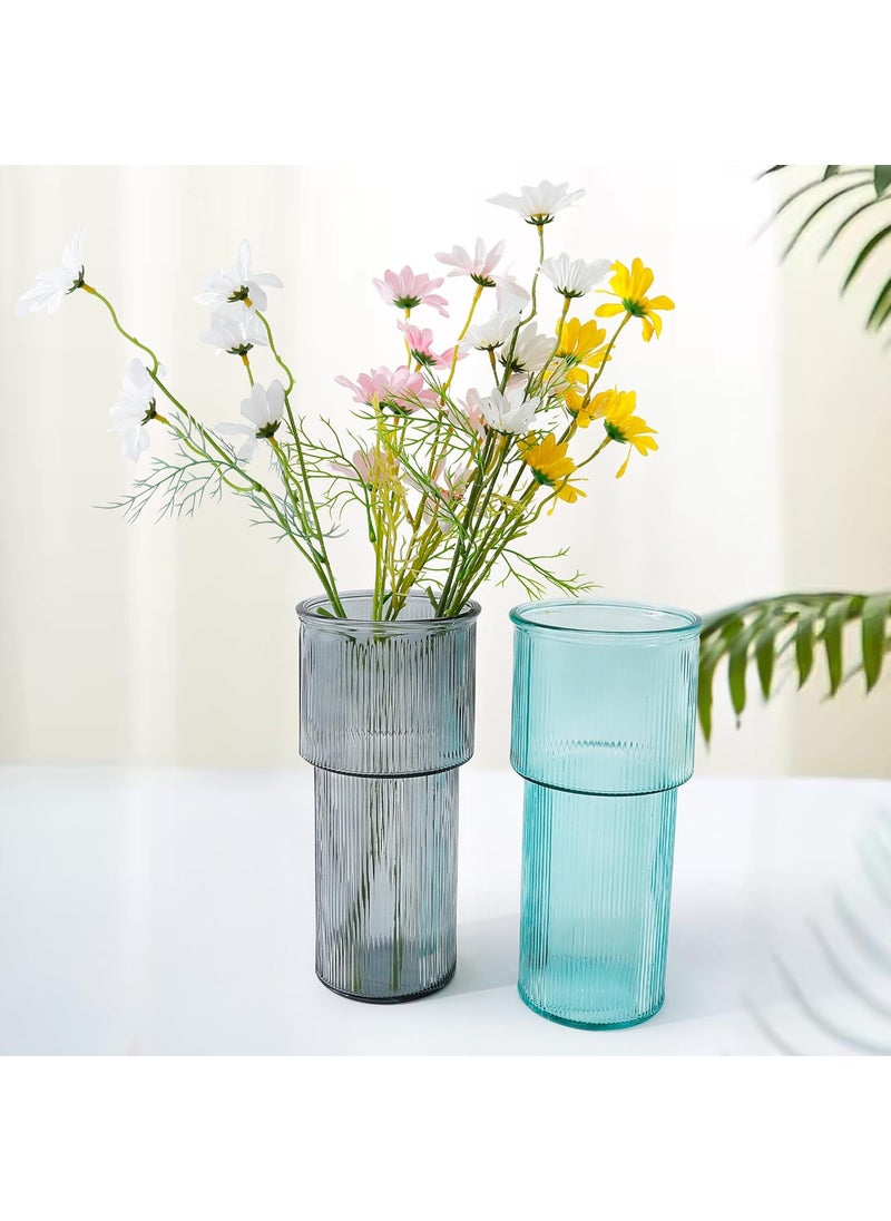 The Better Home Glass Vase for Home Decor 2Pcs 24cm Center Table Decorative Items Flower Vases for Home Decor Dining Table Decorative Items Flower Vase for Living Room Office Grey Green