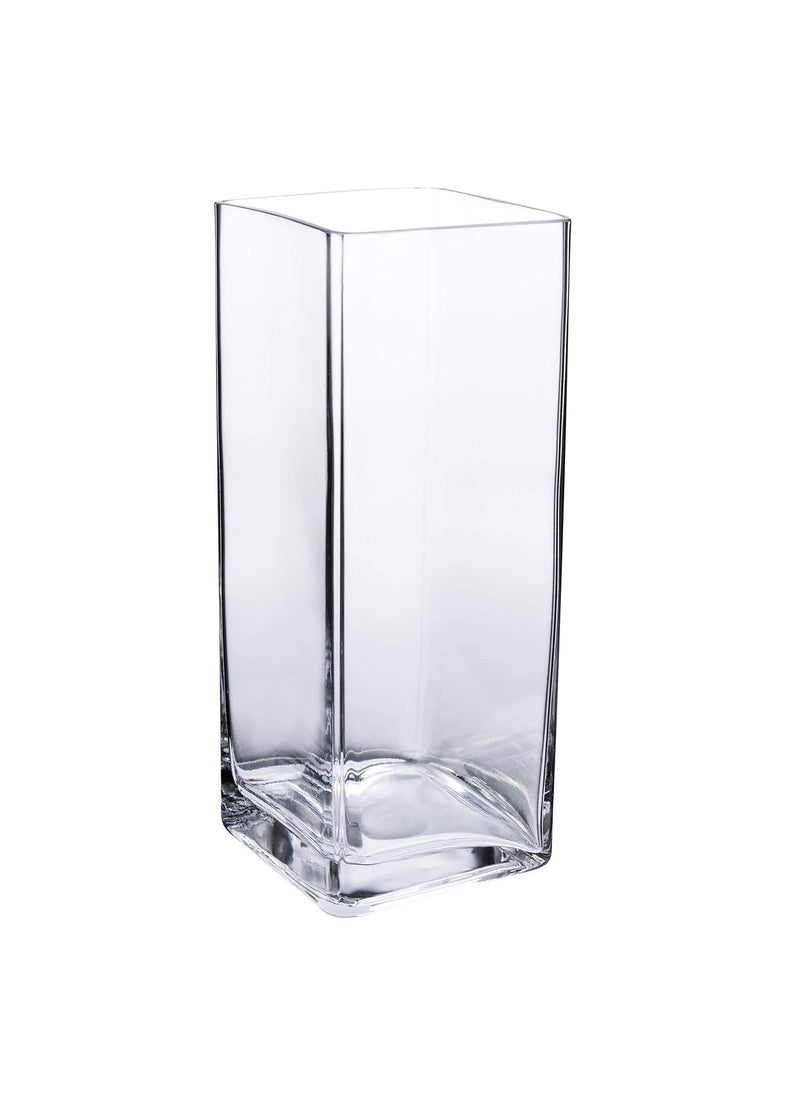 DECENT GLASS Glass Tall Square Vase H 8 X D 4 Inches Clear