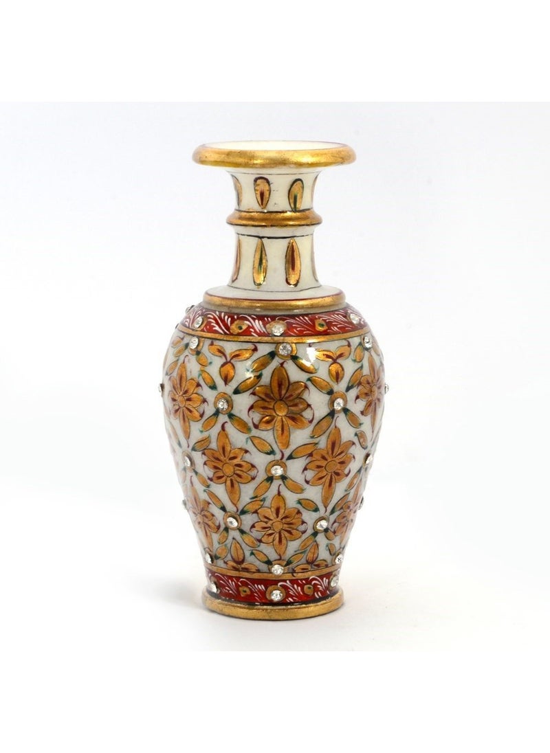 Pooja Creation Jaipuri Gold Painting Meenakari Flower Vase 372 White6 inch