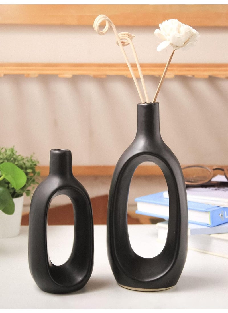 Purezento Modern Kieko Vases for Home Decor Centerpieces Kitchen Office or Living Room with Unique Quality for Home Decor Center Table Flowers Pot Black8 6 InchPack of 2 Ceramic