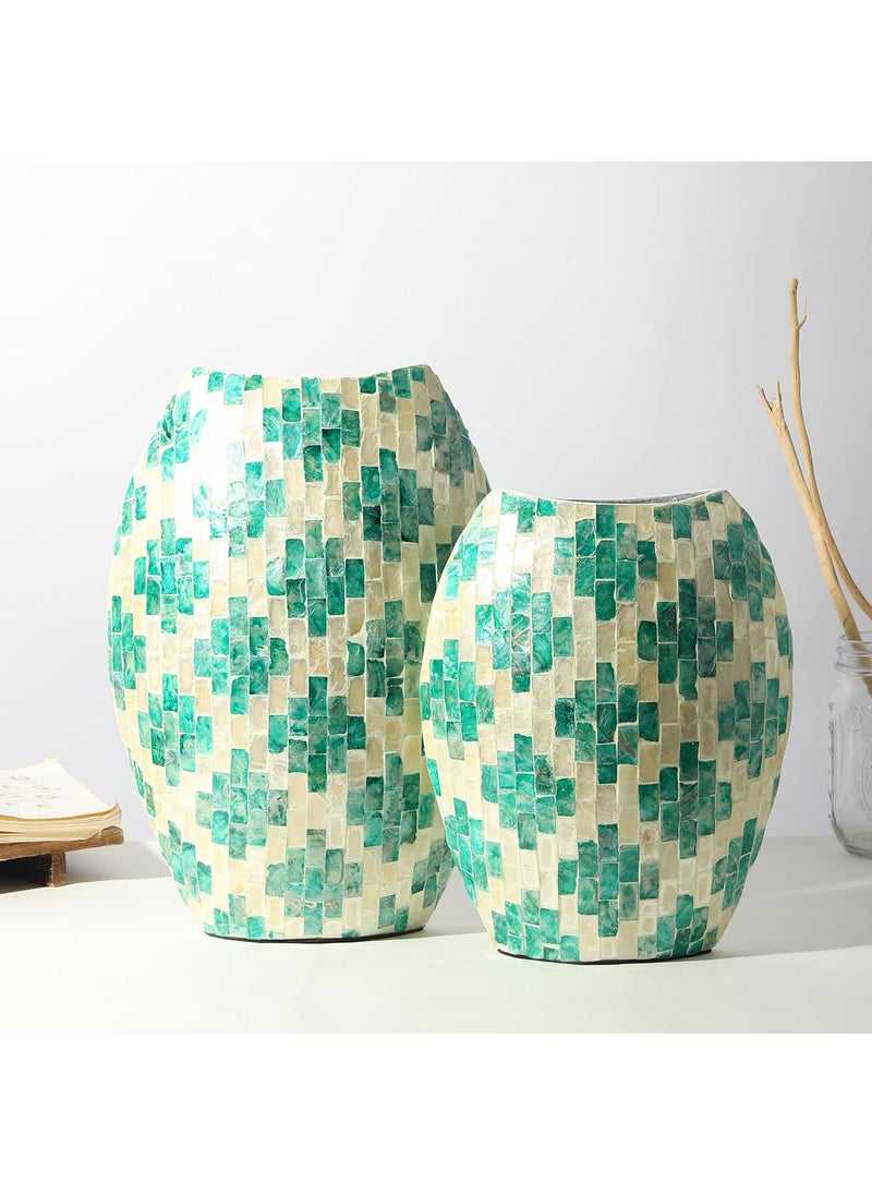 Habere IndiaAll The Cultures Fabricating India flower vase home decor flower pot for living room home decor items table decor vase for living room MOP Oval Vase Set of 2 Medium Large
